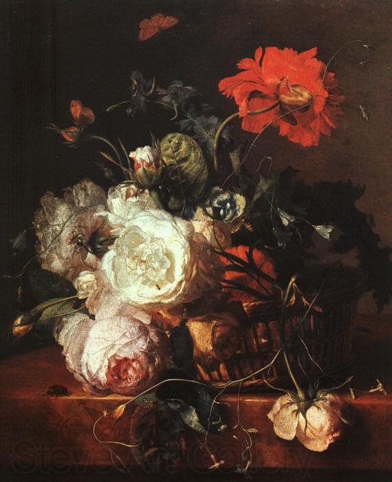 HUYSUM, Jan van Basket of Flowers sf Norge oil painting art